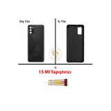 Samsung Galaxy A02s Siyah Renk Uyumlu Arka Kapak + B7000 Yapıştırıcı Arka Cam Batarya Kapağı Pil Kapağı Lazer Kesim Back Cover Galaxy A02s Uyumlu