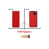 Samsung Galaxy A03 Kırmızı Renk Uyumlu Lensli Arka Kapak + B7000 Yapıştırıcı Arka Cam Batarya Kapağı Pil Kapağı Lazer Kesim Back Cover Galaxy A03 Uyumlu