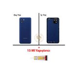 Samsung Galaxy A03 Mavi Renk Uyumlu Lensli Arka Kapak + B7000 Yapıştırıcı Arka Cam Batarya Kapağı Pil Kapağı Lazer Kesim Back Cover Galaxy A03 Uyumlu