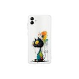 Samsung Galaxy A04 ile Uyumlu Splash Kedi Tasarımlı Şeffaf Silikon Kılıf