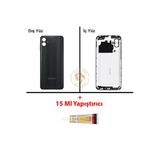 Samsung Galaxy A04 Siyah Uyumlu Arka Kapak + Yapıştırıcı Arka Cam Pil Kapağı Batarya Kapağı Lazer Kesim