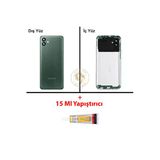 Samsung Galaxy A04s Yeşil Renk Uyumlu Lensli Arka Kapak + B7000 Yapıştırıcı Arka Cam Batarya Kapağı Pil Kapağı Lazer Kesim Back Cover Galaxy A04s Uyumlu