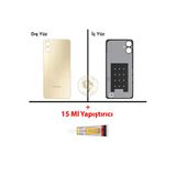 Samsung Galaxy A06 Gold Renk Uyumlu Arka Kapak + B7000 Yapıştırıcı Arka Cam Batarya Kapağı Pil Kapağı Lazer Kesim Back Cover Galaxy A06 Uyumlu