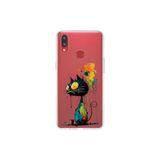 Samsung Galaxy A10s ile Uyumlu Splash Kedi Tasarımlı Slimfit Şeffaf Silikon Kılıf