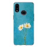 Samsung Galaxy A10S Uyumlu İki Beyaz Çiçek Tasarımlı Turkuaz Baskılı Silikon Kılıf