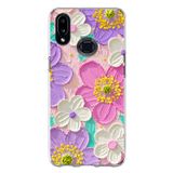 Samsung Galaxy A10S Uyumlu Mor ve Pembe Papatya Baskılı Silikon Kılıf