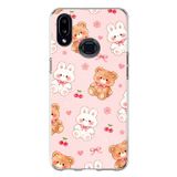 Samsung Galaxy A10S Uyumlu Pembe Ayıcıklı Ve Tavşanlı Kawaii Kiraz Baskılı Silikon Kılıf