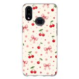 Samsung Galaxy A10S Uyumlu Pembe Fiyonklu Ve Kiraz Desenli Krem Baskılı Silikon Kılıf