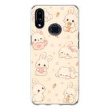 Samsung Galaxy A10S Uyumlu Sevimli Kawaii Tavşan Ve Havuç Desenli Krem Baskılı Silikon Kılıf