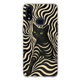 Samsung Galaxy A10S Uyumlu Siyah Kedi ve Optik Desenli Baskılı Silikon Kılıf