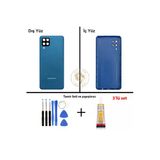 Samsung Galaxy A12 Mavi Renk Uyumlu Lensli Arka Kapak + Tamir Seti + B7000 Yapıştırıcı Arka Cam Batarya Kapağı Pil Kapağı Lazer Kesim Back Cover Galaxy A12 Uyumlu