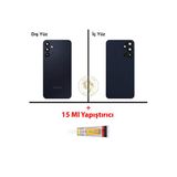 Samsung Galaxy A15 Mavi Siyah Renk Uyumlu Lensli Arka Kapak + B7000 Yapıştırıcı Arka Cam Batarya Kapağı Pil Kapağı Lazer Kesim Back Cover Galaxy A15 Uyumlu