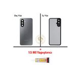 Samsung Galaxy A17 Gri Renk Uyumlu Lensli Arka Kapak + B7000 Yapıştırıcı Arka Cam Batarya Kapağı Pil Kapağı Lazer Kesim Back Cover Galaxy A17 Uyumlu