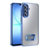 Samsung Galaxy A17 Kılıf Logo Gösteren Parlak Kenarlı Kamera Lens Korumalı Şeffaf Omega Silikon Kapak Mavi