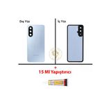 Samsung Galaxy A17 Mavi Renk Uyumlu Lensli Arka Kapak + B7000 Yapıştırıcı Arka Cam Batarya Kapağı Pil Kapağı Lazer Kesim Back Cover Galaxy A17 Uyumlu