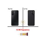 Samsung Galaxy A17 Siyah Renk Uyumlu Lensli Arka Kapak + B7000 Yapıştırıcı Arka Cam Batarya Kapağı Pil Kapağı Lazer Kesim Back Cover Galaxy A17 Uyumlu