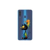 Samsung Galaxy A20S ile Uyumlu Splash Kedi Tasarımlı Slimfit Şeffaf Silikon Kılıf