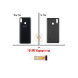 Samsung Galaxy A20s Siyah Renk Uyumlu Arka Kapak + B7000 Yapıştırıcı Arka Cam Batarya Kapağı Pil Kapağı Lazer Kesim Back Cover Galaxy A20s Uyumlu