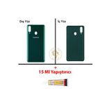 Samsung Galaxy A20s Yeşil Renk Uyumlu Arka Kapak + B7000 Yapıştırıcı Arka Cam Batarya Kapağı Pil Kapağı Lazer Kesim Back Cover Galaxy A20s Uyumlu