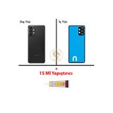 Samsung Galaxy A23 Siyah Renk Uyumlu Lensli Arka Kapak + B7000 Yapıştırıcı Arka Cam Batarya Kapağı Pil Kapağı Lazer Kesim Back Cover Galaxy A23 Uyumlu