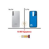 Samsung Galaxy A24 4G A245 Gri Renk Uyumlu Lensli Arka Kapak + B7000 Yapıştırıcı Arka Cam Batarya Kapağı Pil Kapağı Lazer Kesim Back Cover Galaxy A24 Uyumlu