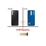 Samsung Galaxy A24 Siyah Renk Uyumlu Arka Kapak + B7000 Yapıştırıcı Arka Cam Batarya Kapağı Pil Kapağı Lazer Kesim Back Cover Galaxy A24 Uyumlu
