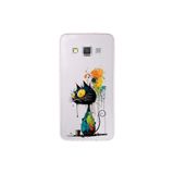 Samsung Galaxy A3 ile Uyumlu Splash Kedi Tasarımlı Slimfit Şeffaf Silikon Kılıf