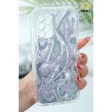 Samsung Galaxy A32 Kılıf Parlak Hologramlı Kelebek Desenli Darbe Emici Kamera Korumalı Renkli Silikon - Gri - Beyaz