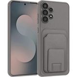 Samsung Galaxy A32 Uyumlu Kılıf Zebana Flexstand Kartlıklı Silikon Kılıf Gri