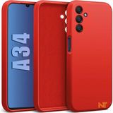 Samsung Galaxy A34 Kılıf Kamera Korumalı Lansman Kadife Iç Yüzeyli (Şık Tasarım) Silikon Kapak - Kırmızı