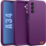 Samsung Galaxy A34 Kılıf Kamera Korumalı Lansman Kadife Iç Yüzeyli (Şık Tasarım) Silikon Kapak - Koyu Mor