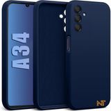 Samsung Galaxy A34 Kılıf Kamera Korumalı Lansman Kadife Iç Yüzeyli (Şık Tasarım) Silikon Kapak - Lacivert