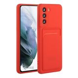 Samsung Galaxy A35 Uyumlu Kartlıklı Silikon Kılıf Kamera Korumalı Esnek Pastel Kapak - Kırmızı