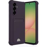 Samsung Galaxy A36 Uyumlu Arka Kamera Korumalı Kart Koyulabilen Silikon Kartlıklı Kılıf Kapak - Derin Mor