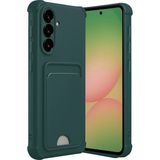 Samsung Galaxy A36 Uyumlu Arka Kamera Korumalı Kart Koyulabilen Silikon Kartlıklı Kılıf Kapak - Koyu Yeşil