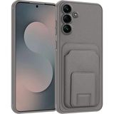 Samsung Galaxy A36 Uyumlu Kılıf Zebana Flexstand Kartlıklı Silikon Kılıf Gri