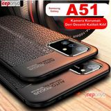Samsung Galaxy A51 Kamera Korumali Deri Gorunumlu Silikon Kilif