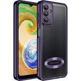 Samsung Galaxy A54 Kılıf Logo Yeri Açık Kamera Lens Korumalı Renkli Kenarlı Şeffaf Silikon Derin Mor
