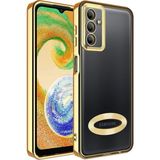 Samsung Galaxy A54 Kılıf Logo Yeri Açık Kamera Lens Korumalı Renkli Kenarlı Şeffaf Silikon Gold
