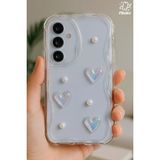 Samsung Galaxy A55 Kılıf 3D Kalpli Inci Tasarımlı Desenli Kamera Korumalı Şeffaf Silikon Kapak - Cici Mina