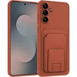 Samsung Galaxy A55 Uyumlu Kılıf Zebana Flexstand Kartlıklı Silikon Kılıf Kahverengi
