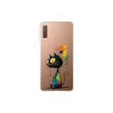Samsung Galaxy A7 2018 ile Uyumlu Splash Kedi Tasarımlı Slimfit Şeffaf Silikon Kılıf