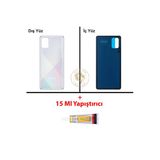 Samsung Galaxy A71 Gümüş Renk Uyumlu Arka Kapak + B7000 Yapıştırıcı Arka Cam Batarya Kapağı Pil Kapağı Lazer Kesim Back Cover Galaxy A71 Uyumlu