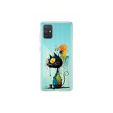 Samsung Galaxy A71 ile Uyumlu Splash Kedi Tasarımlı Slimfit Şeffaf Silikon Kılıf