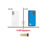 Samsung Galaxy A72 Beyaz Renk Uyumlu Lensli Arka Kapak + B7000 Yapıştırıcı Arka Cam Batarya Kapağı Pil Kapağı Lazer Kesim Back Cover Galaxy A72 Uyumlu
