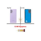Samsung Galaxy A72 Mor Renk Uyumlu Lensli Arka Kapak + B7000 Yapıştırıcı Arka Cam Batarya Kapağı Pil Kapağı Lazer Kesim Back Cover Galaxy A72 Uyumlu