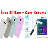 Samsung Galaxy A8 2015 Kılıf A800 İnce Silikon Kılıf + Cam