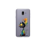 Samsung Galaxy J4 ile Uyumlu Splash Kedi Tasarımlı Slimfit Şeffaf Silikon Kılıf