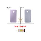 Samsung Galaxy J4 Lavanta Renk Uyumlu Arka Kapak + B7000 Yapıştırıcı Arka Cam Batarya Kapağı Pil Kapağı Lazer Kesim Back Cover Galaxy J4 Uyumlu
