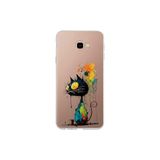 Samsung Galaxy J4+ Plus ile Uyumlu Splash Kedi Tasarımlı Slimfit Şeffaf Silikon Kılıf